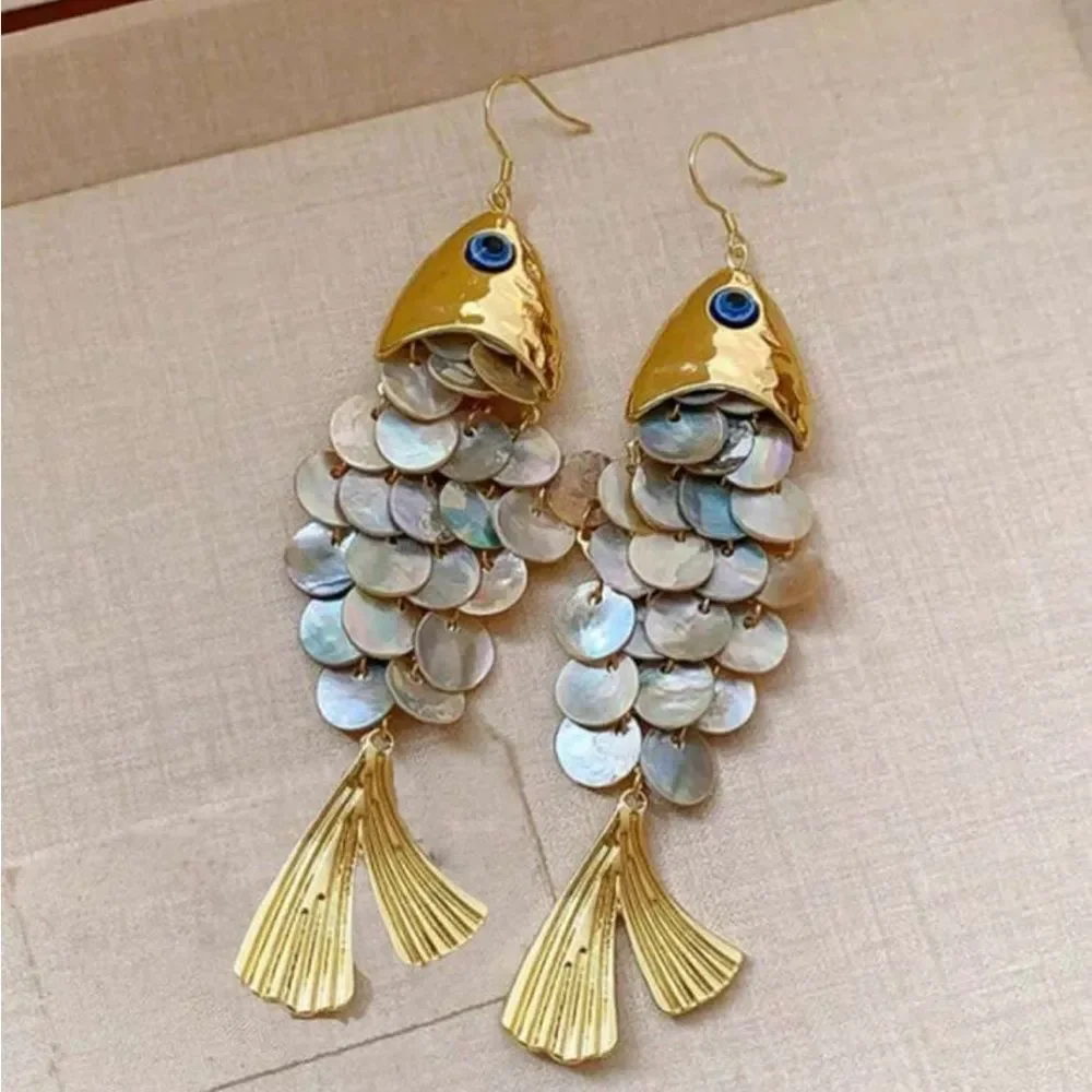 Gold and Silver Fish Scale Earrings R318